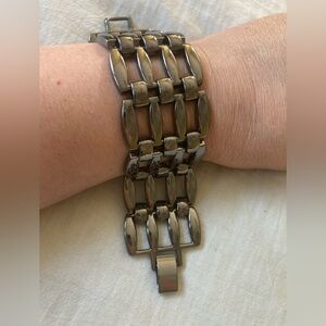 Gun Metal Panel Link Wide Bracelet‎ Fold Over Clasp